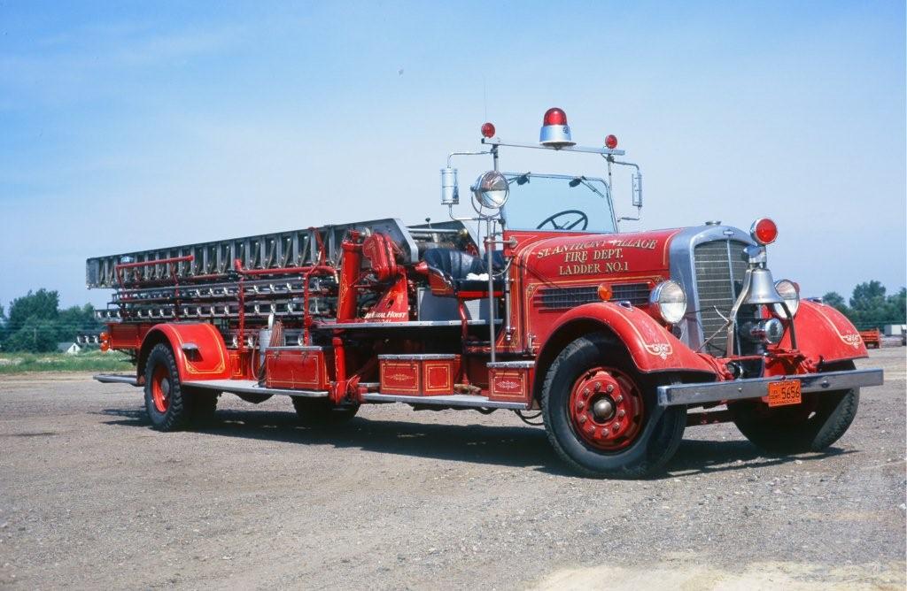 Pirsch ladder truck with a 65 foot steel ladder